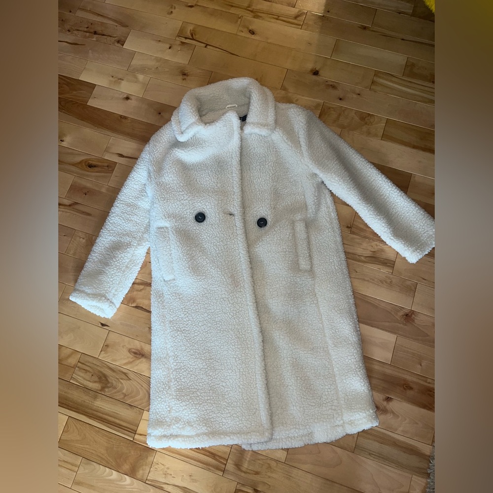 Long white teddy coat